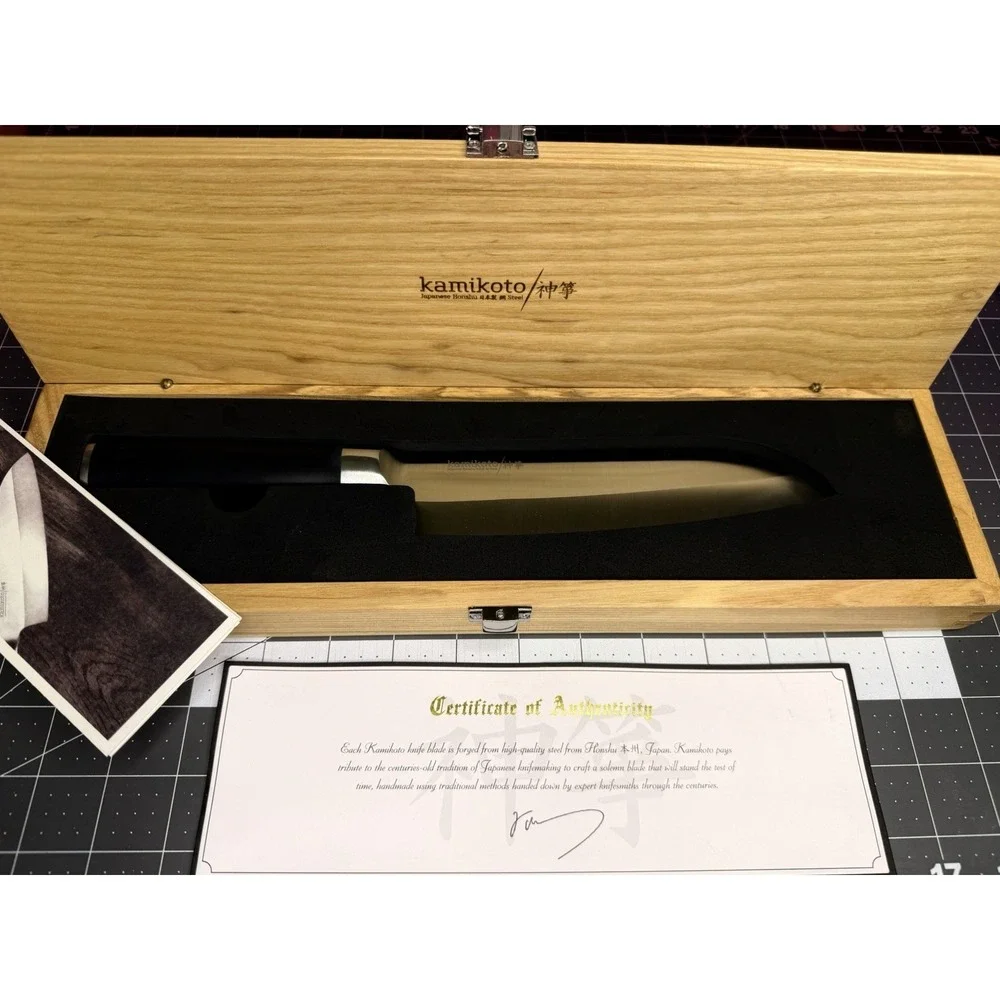 Kamikoto Santoku Knife Japanese Honshu Steel Culinary Knife with Wooden Case